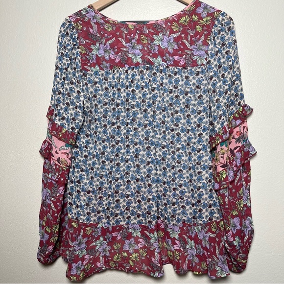 Johnny Was Jade Women Blouse Small Ditsy Floral Ruffle Ballon Sleeve Boho Sheer - Picture 6 of 9